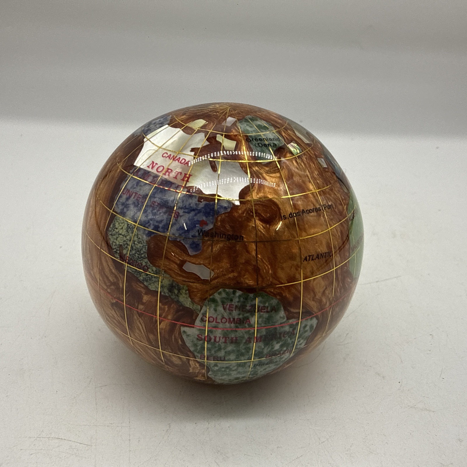 Unique Art 4.3" (110 mm) Diameter Gemstone Globe Paperweight Paper weight Glossy
