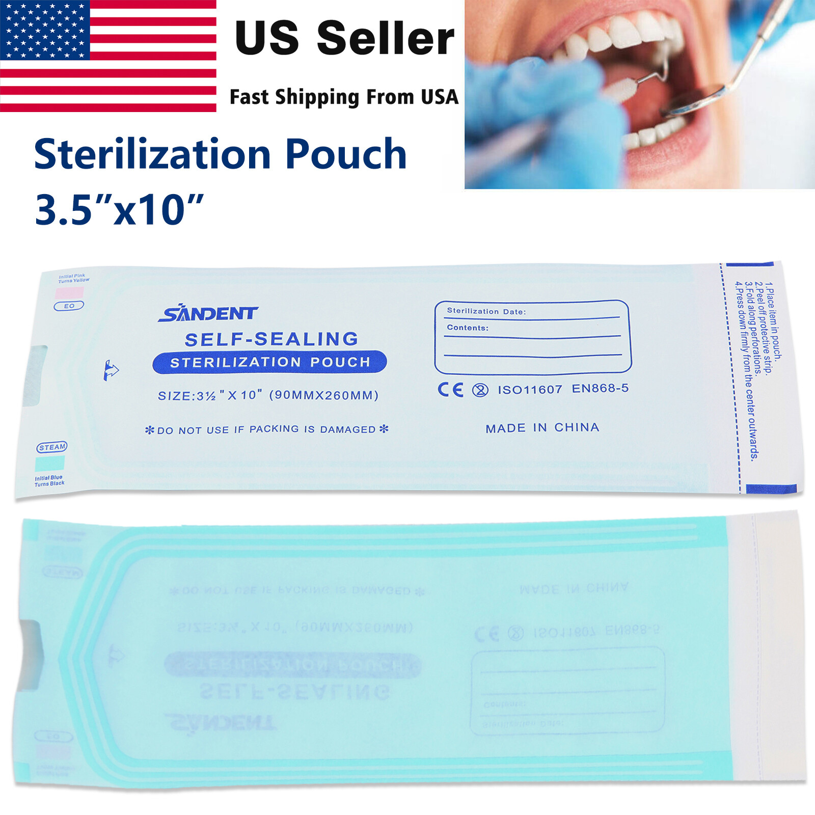 Dental Sterile Bags Self-Sealing Sterilization Pouch Autoclave 3.5"x10" 200pc