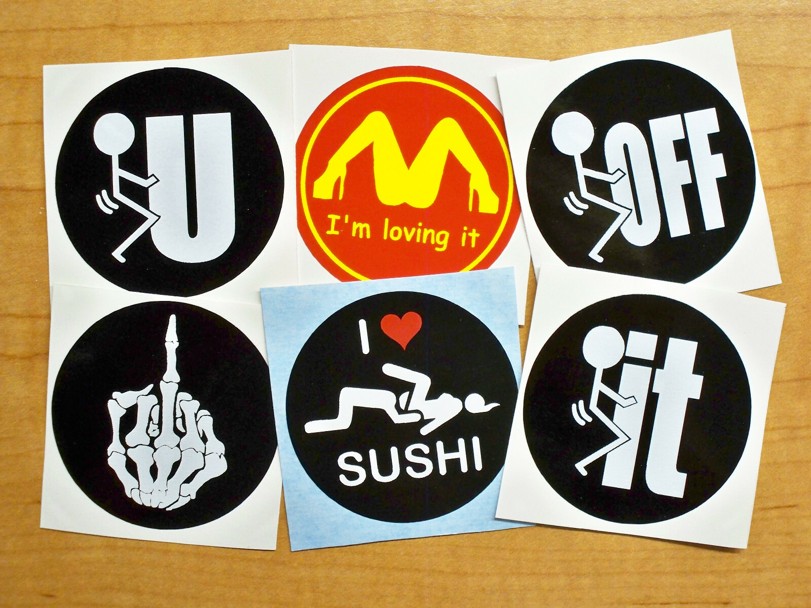 Funny Hard Hat Stickers / F-U Loving It F-Off F-It Sushi Middle Sarcastic Decals