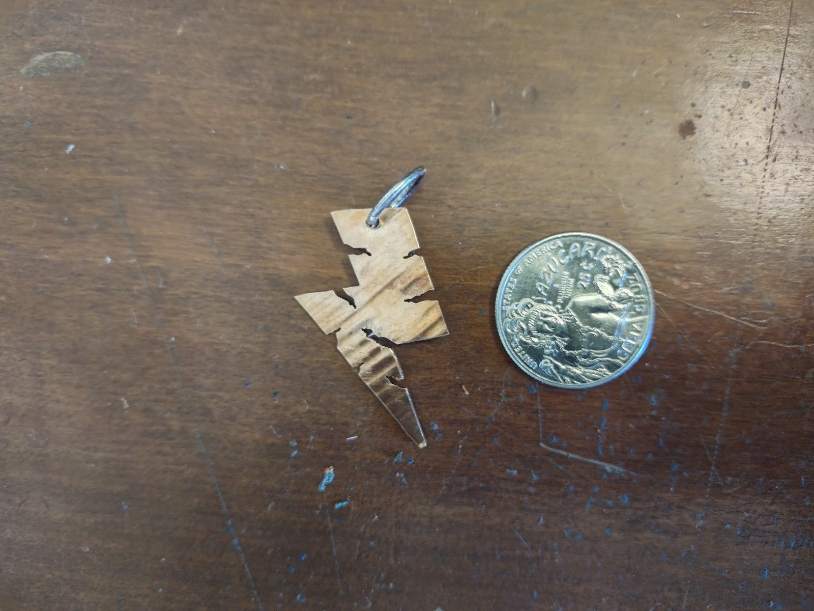 Custom Cymbal Metal Thunderflash Pend. w/ Sterling Loop, Hand Cut