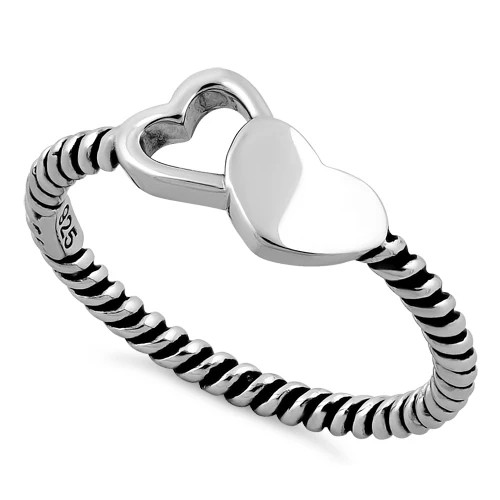 925 Sterling Silver Double Heart Ring
