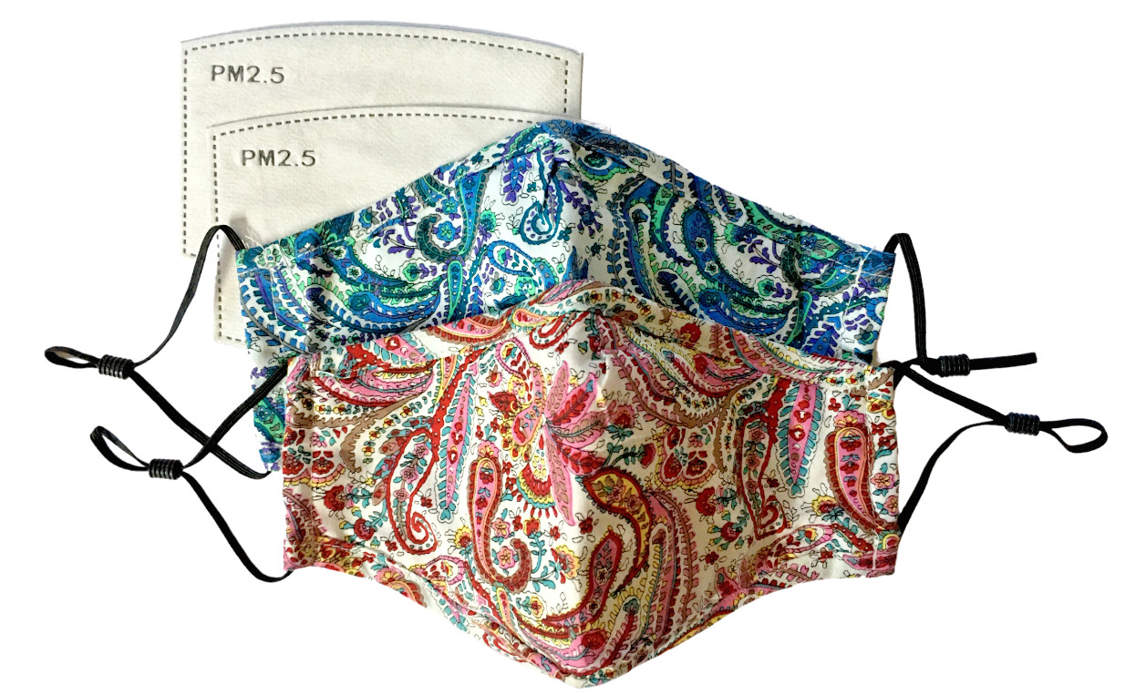 Face Mask Cover Washable Protect Cotton Paisley Art Nose Wire + 2 Free Filters