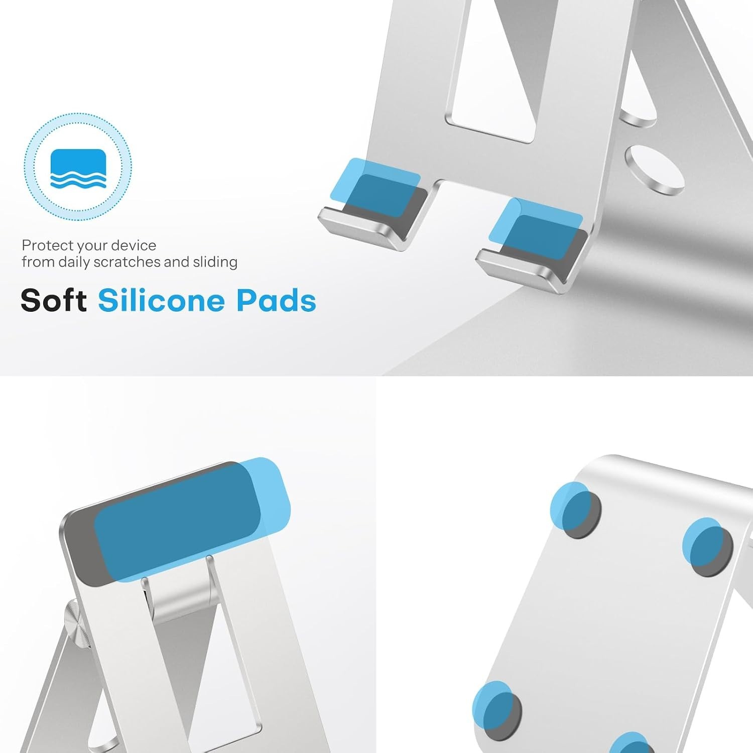 Adjustable Tablet Stand for Desk with Hollow Design & Enhanced Stability, Silver