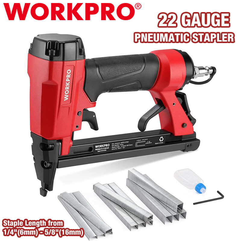 WORKPRO 7116 Pneumatic Staple Gun 22 Gauge Upholstery Stapler with1884pc Staples