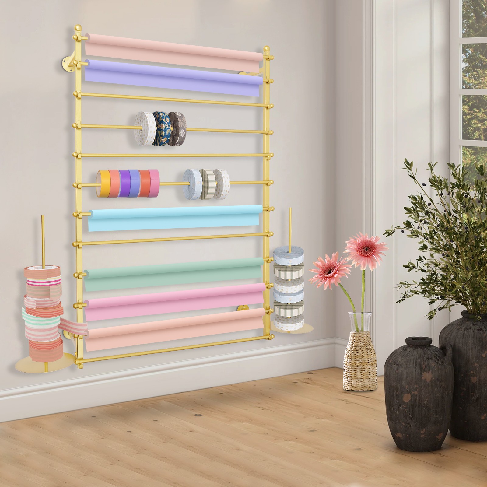 12 Tiers Golden Wall Mounted Scarf Rack Wall Display Rack Towels Storage Rack
