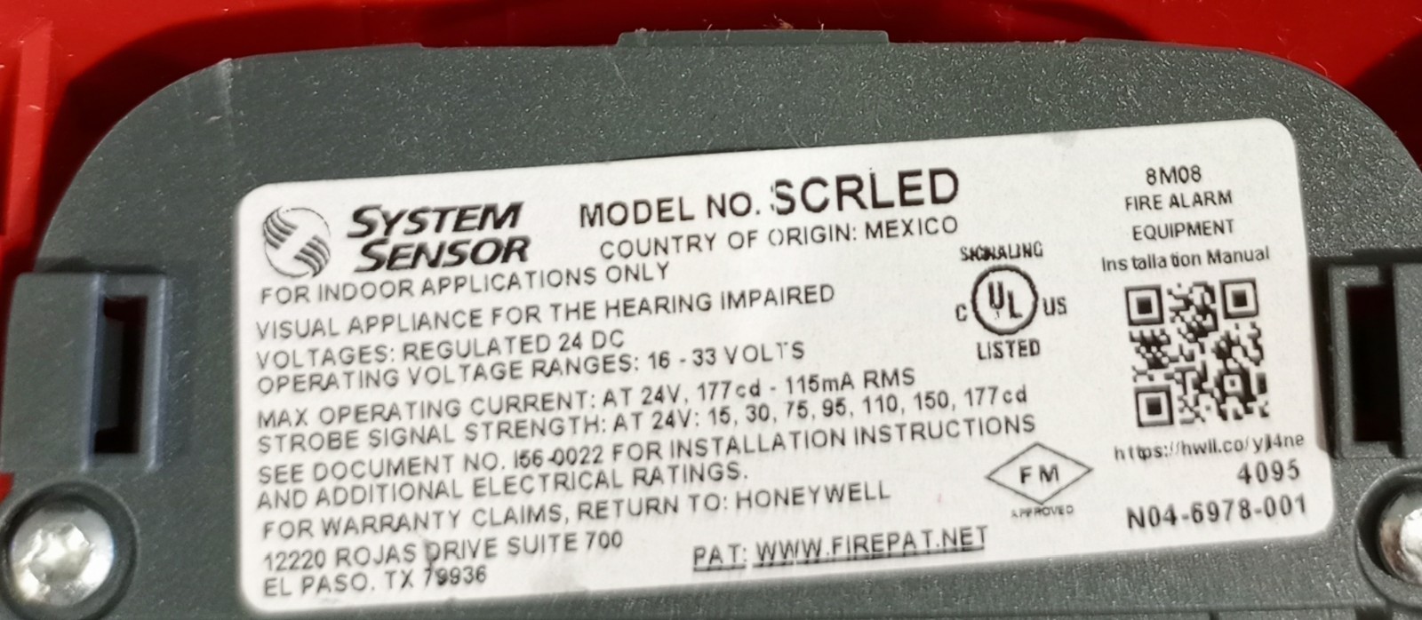 System Sensor SCRLED 4095