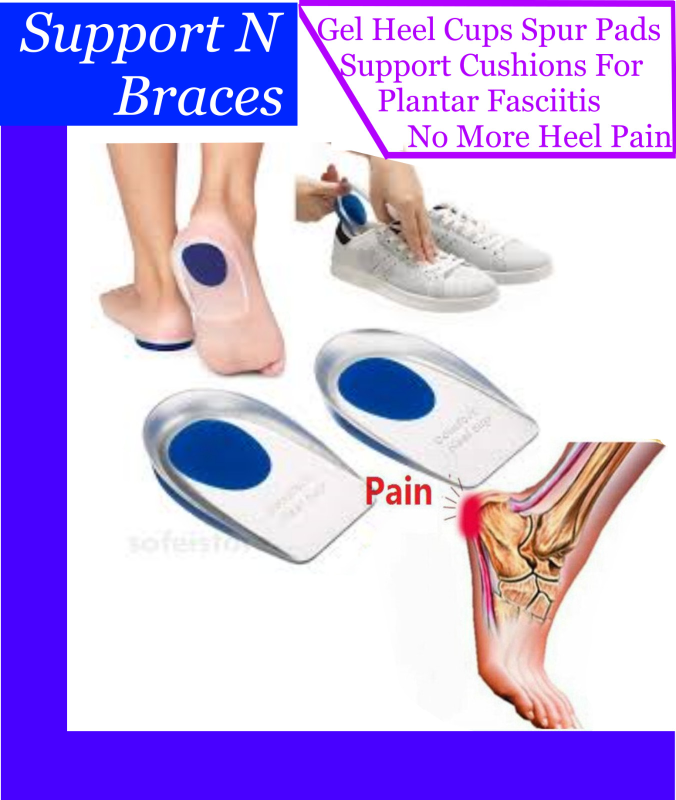 Stop Heel Pain Fast Gel Plantar Fasciitis Spur Pad Cup Insole Support Transpare