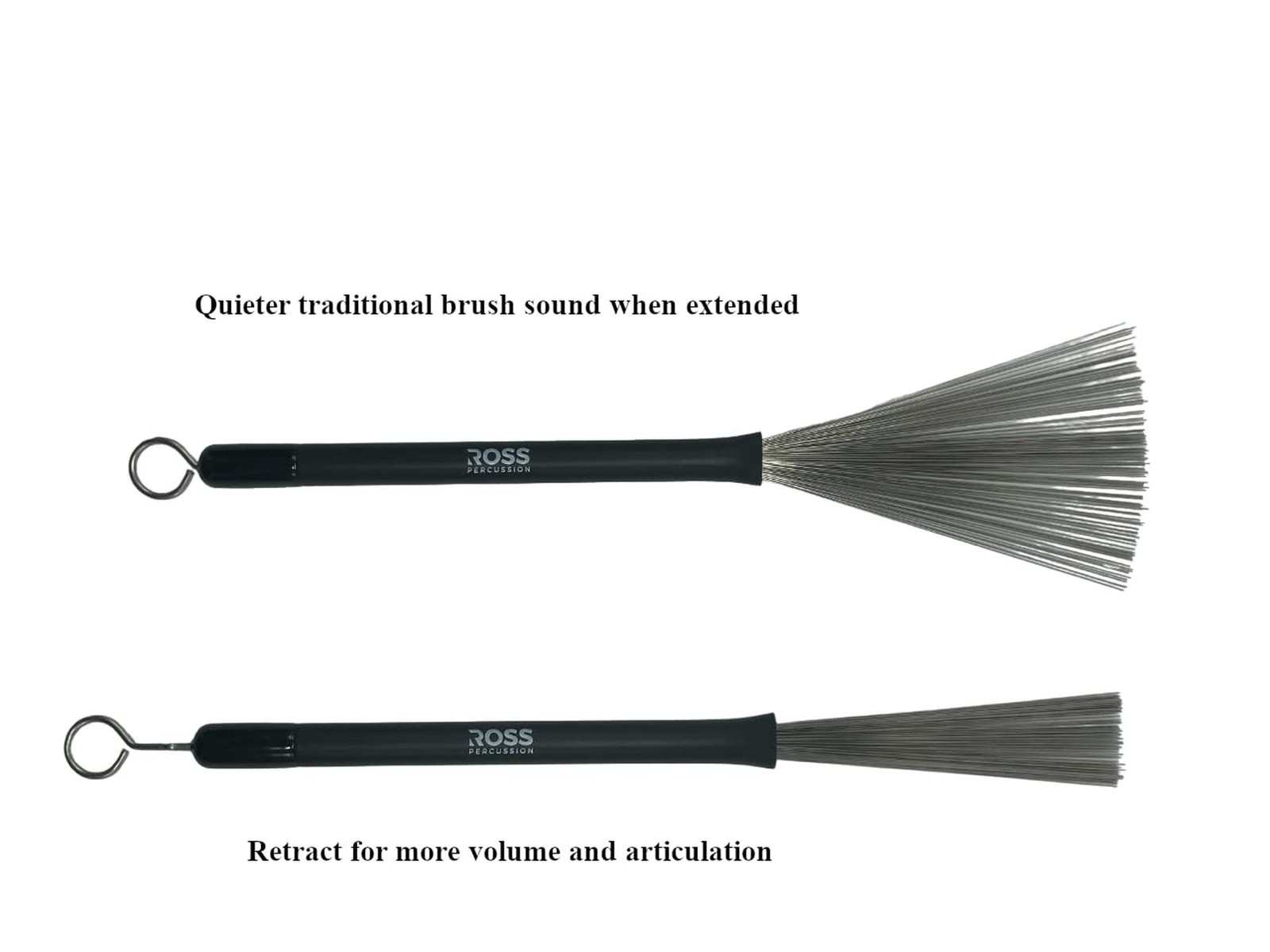 ROSS Percussion Retractable Wire Drum Brushes Adjustable Spread Jazz Acoustic...