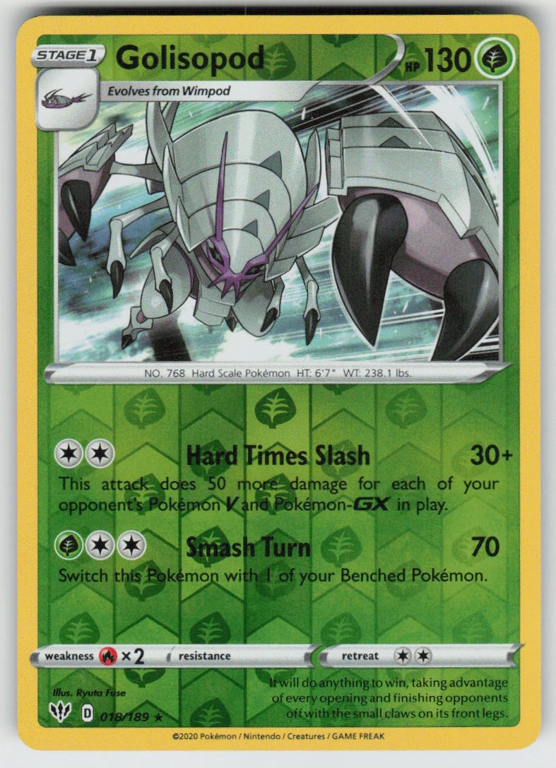 PO-04 Reverse Holo Golisopod 018/189 Holo Rare SWSH03: Darkness Ablaze NM