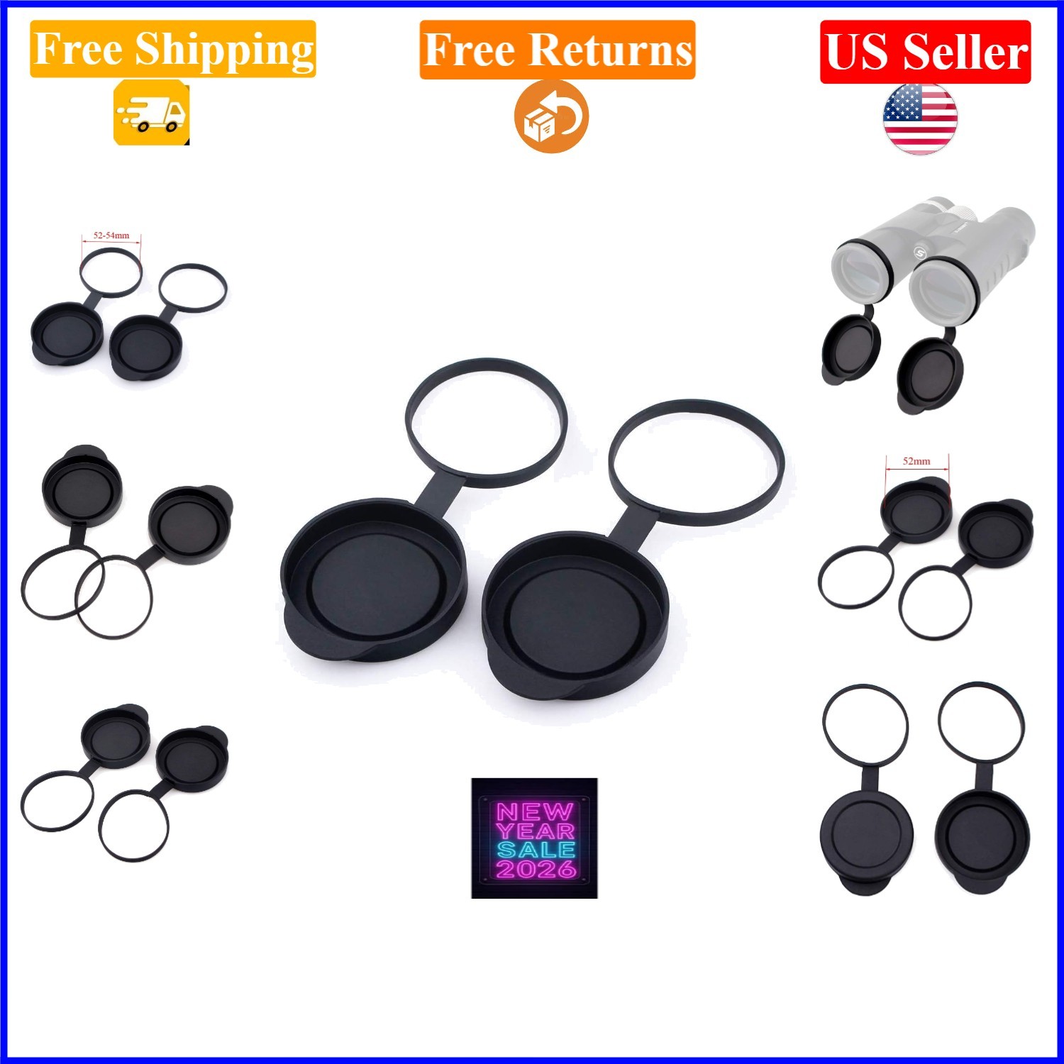 Rubber Objective Lens Caps for 52-53mm Binoculars, Dust & Waterproof