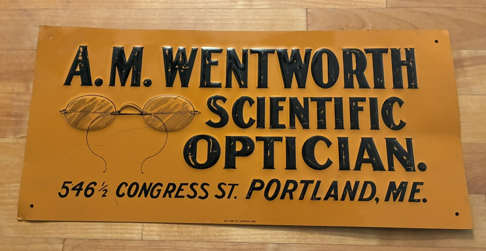Vtg. A.M. Wentworth Scientific Optician Portland, ME Sign--Free Ship