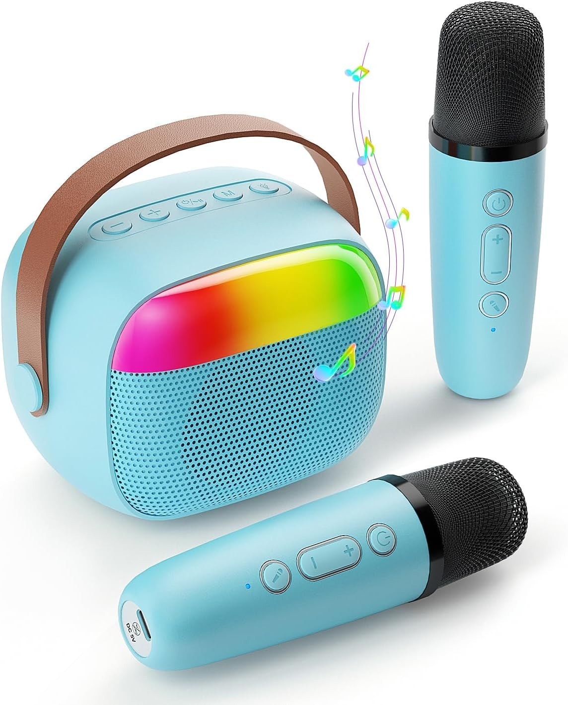 Mini Karaoke Machine Bluetooth Spker-2 Mics, Light-Up, Voice Changer-Easter Gift
