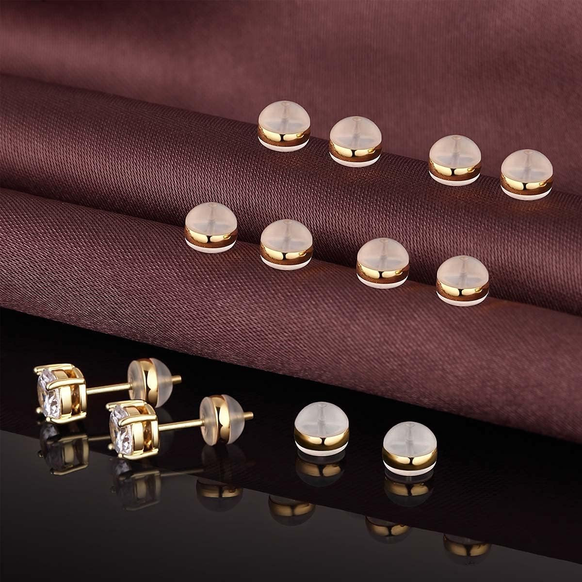 12pcs Gold Soft Silicone Earring Backs for Studs Gold Belt Rubber Earring Backs
