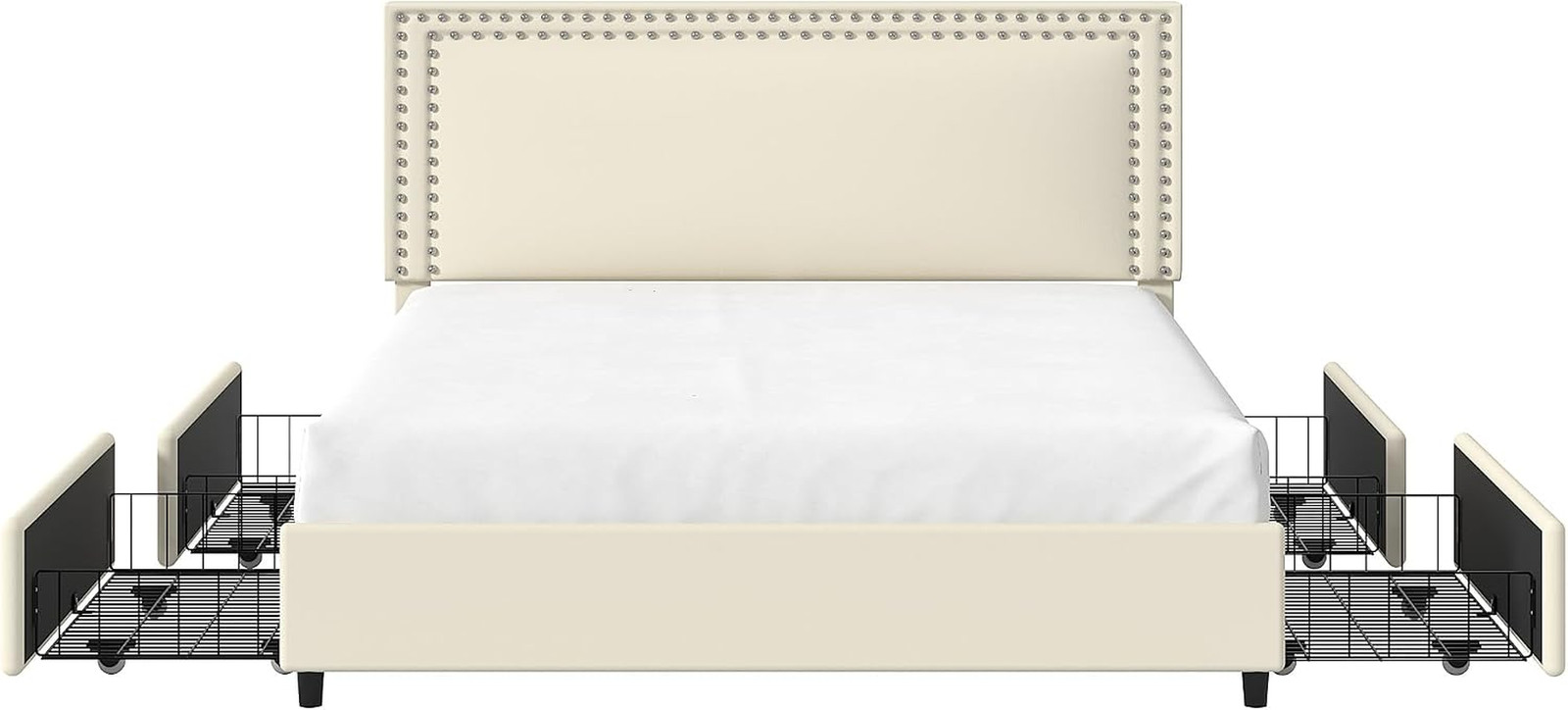 Full Size Upholstered Bed Frame with 4 Storage Drawers, Adjustable Velvet Rivet