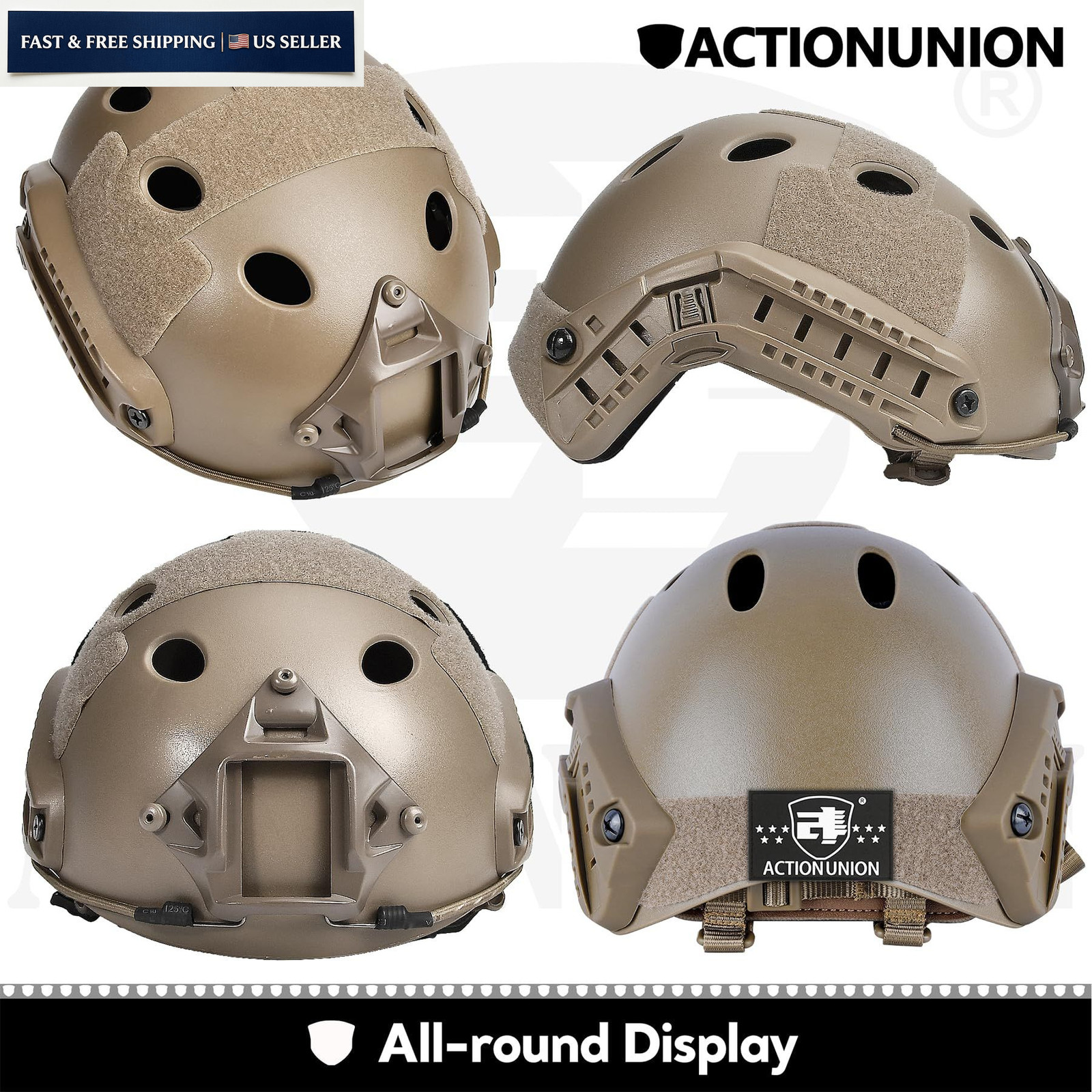 ACTIONUNION Airsoft Helmet Basic Set PJ Type Tactical Paintball Large, Tan