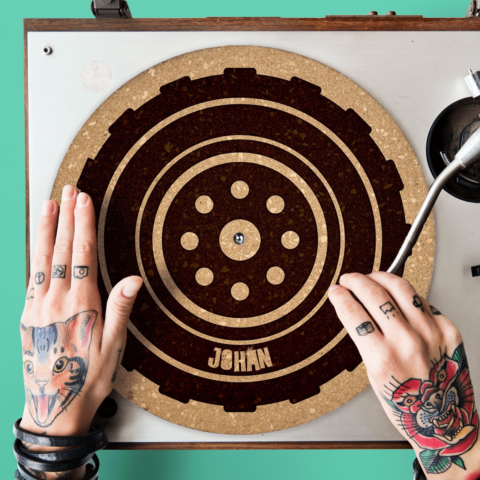 Cork Turntable Slipmat Quetzal Studio Handmade Texas Made Custom Design