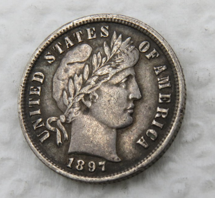 1897 P Barber Dime - XF - 90% Silver 10 Cent Coin - Nice Eye Appeal