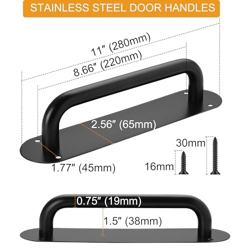2 Pack 11" Black Large Barn Door Handles, Gate Door Pull Matte Black 2 Pack