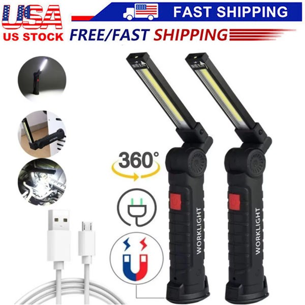 Rechargeable COB LED Slim Work Light Lamp Flashlight Inspect Folding Torch