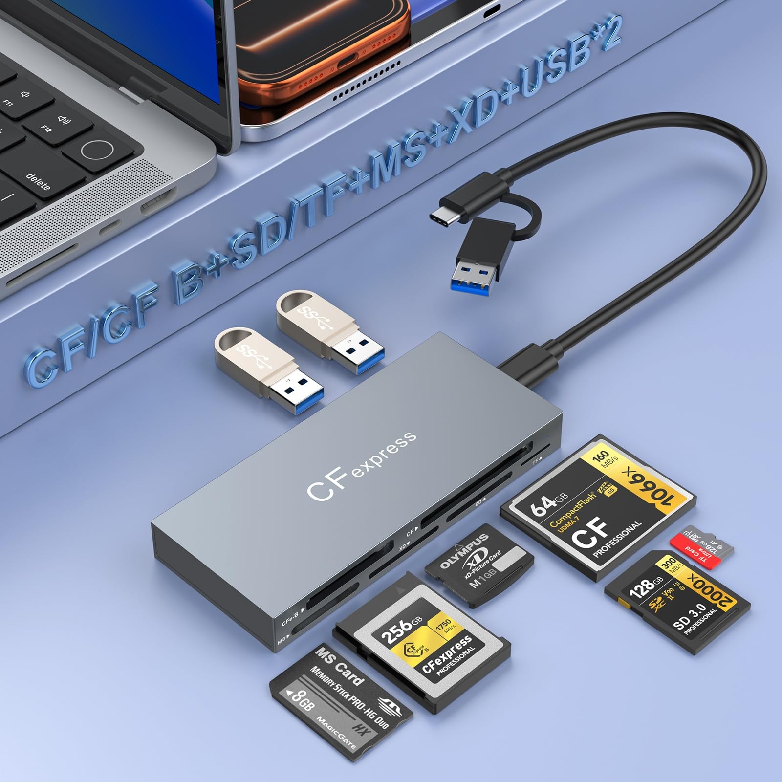 Multi 8 in 1 USB /USB A for CFexpress B Card Reader,10Gbps CFexpress Adapter ...
