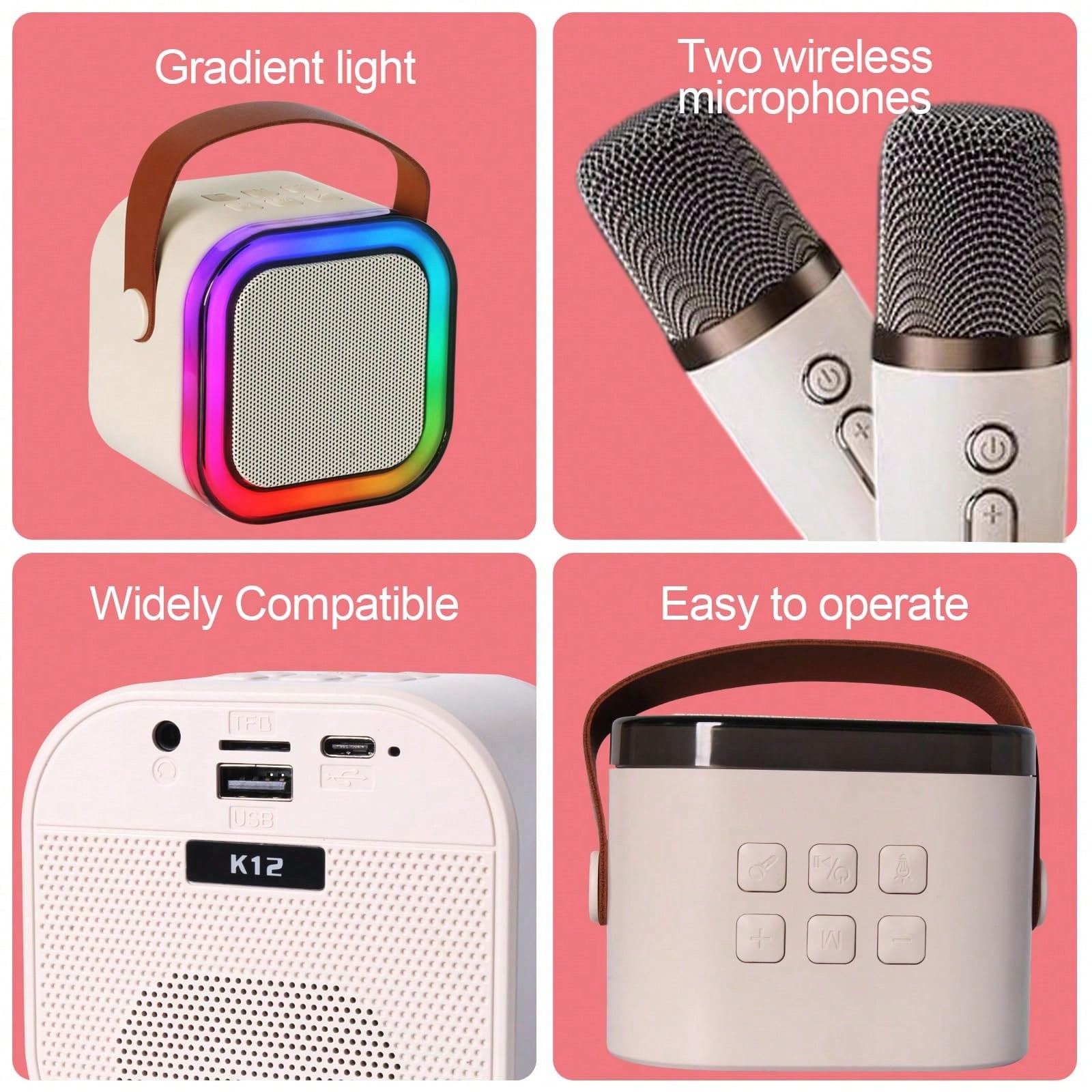 Mini Karaoke Machine With 2 Mics | Bluetooth 5.0 TWS TECH (50ft Range) | Microph