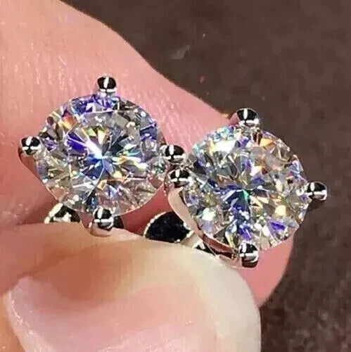 2Ct Round Cut Lab Created Diamond Solitaire Stud Earrings 14K White Gold Plated