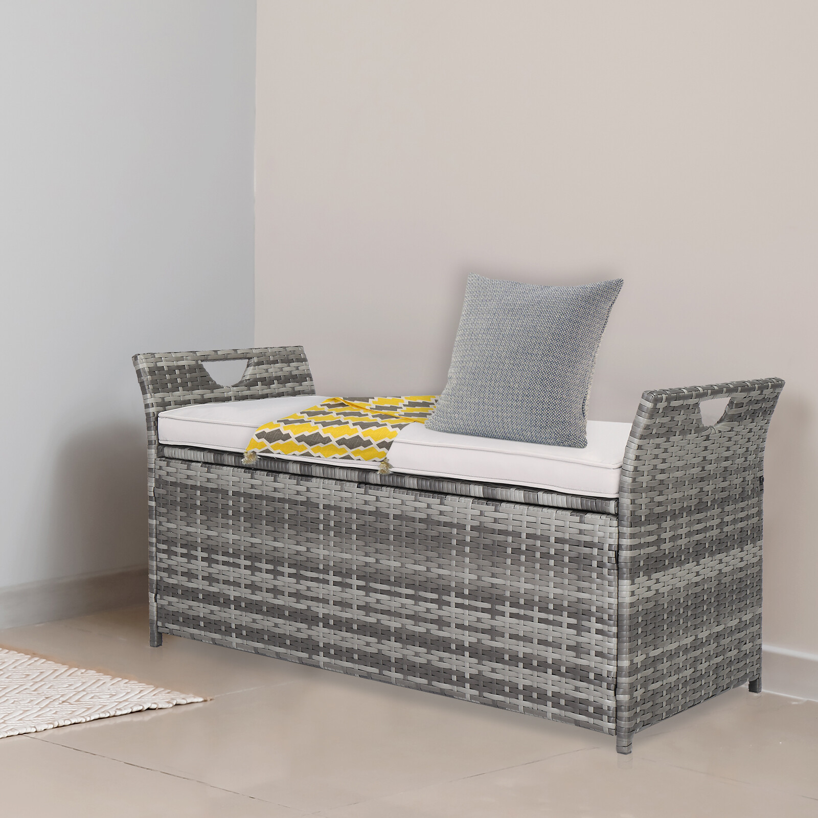 Iron Can Accommodate Gray Gradient Footstool Locker Rattan Locker Beige Mat
