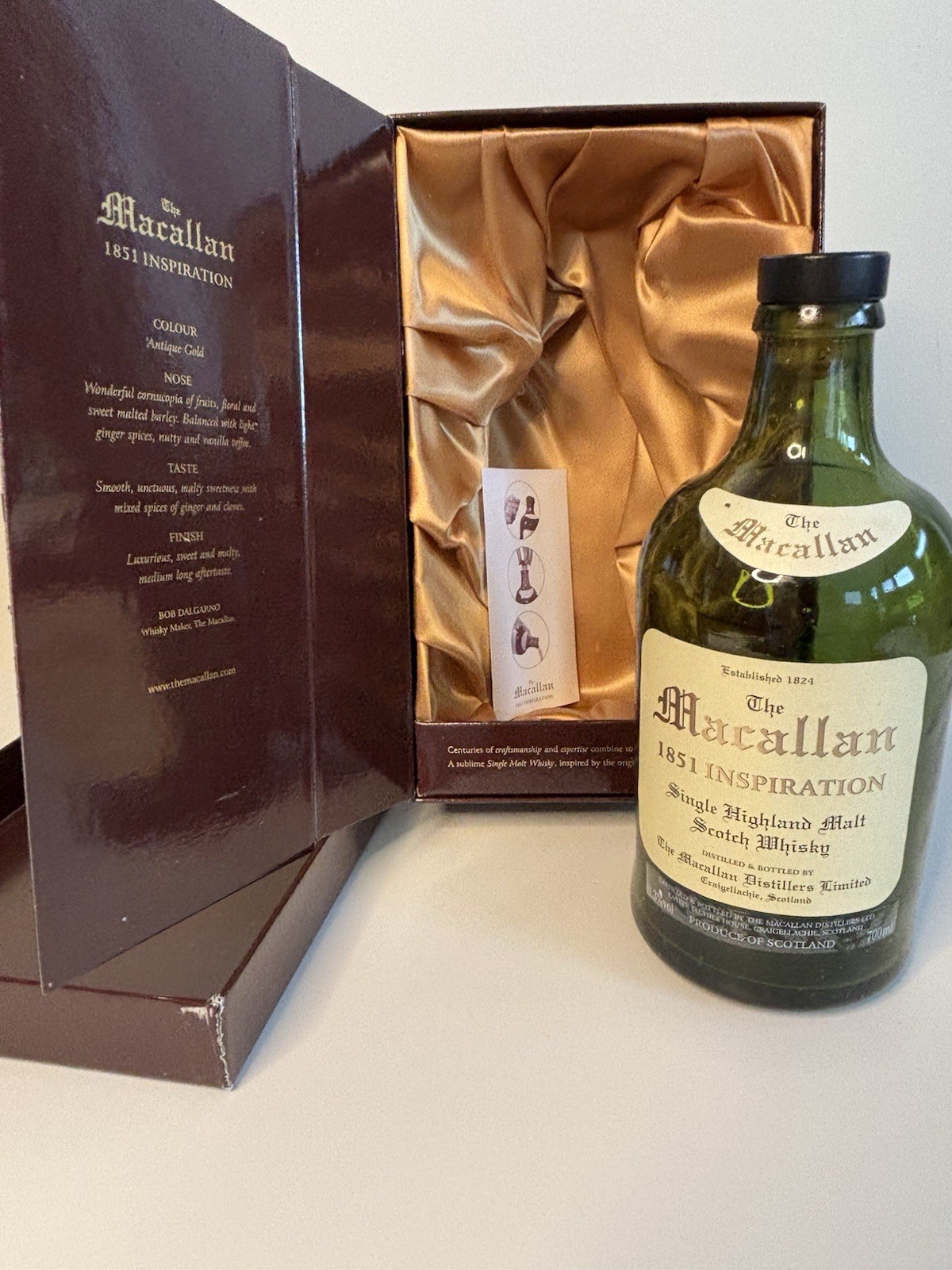 Macallan 1851 Inspiration Scotch Whisky Empty Bottle in Satin Lined Box
