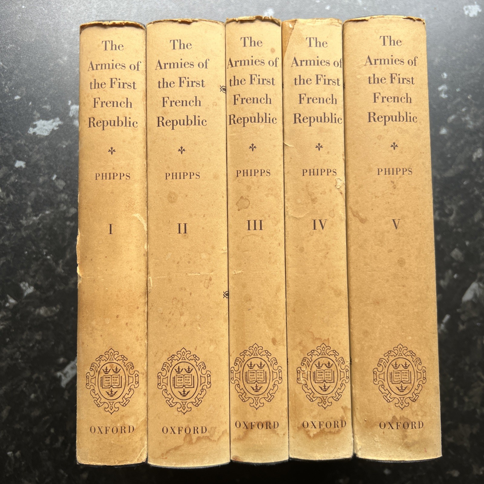The Armies of the First French Republic Vol 1-5 by R.W. Phipps - Hardback - RARE