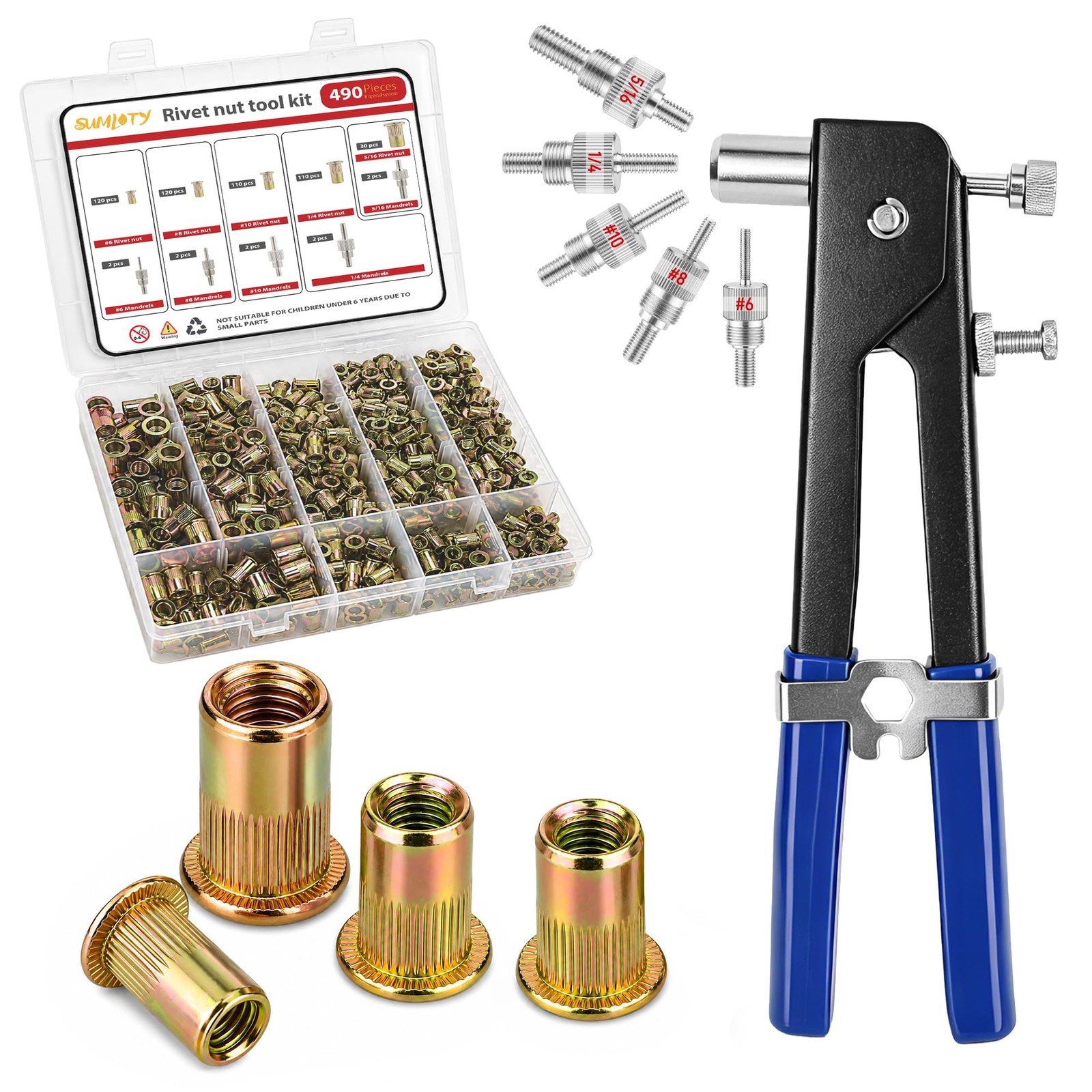 Rivet Nut Tool Kit,490PCS SAE Carbon Steel Rivnut Assortment with Rivet Nut ,...