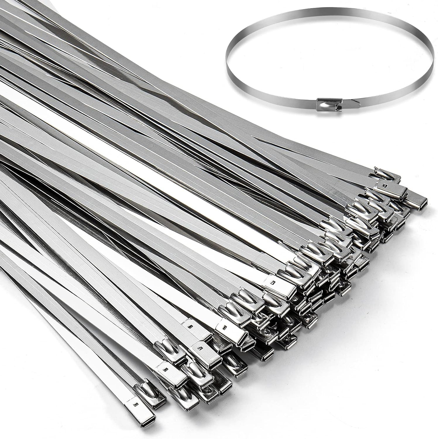 100 Pcs 11.8 Inch Stainless Steel Metal Cable Zip Ties for Fence Exhaust Car