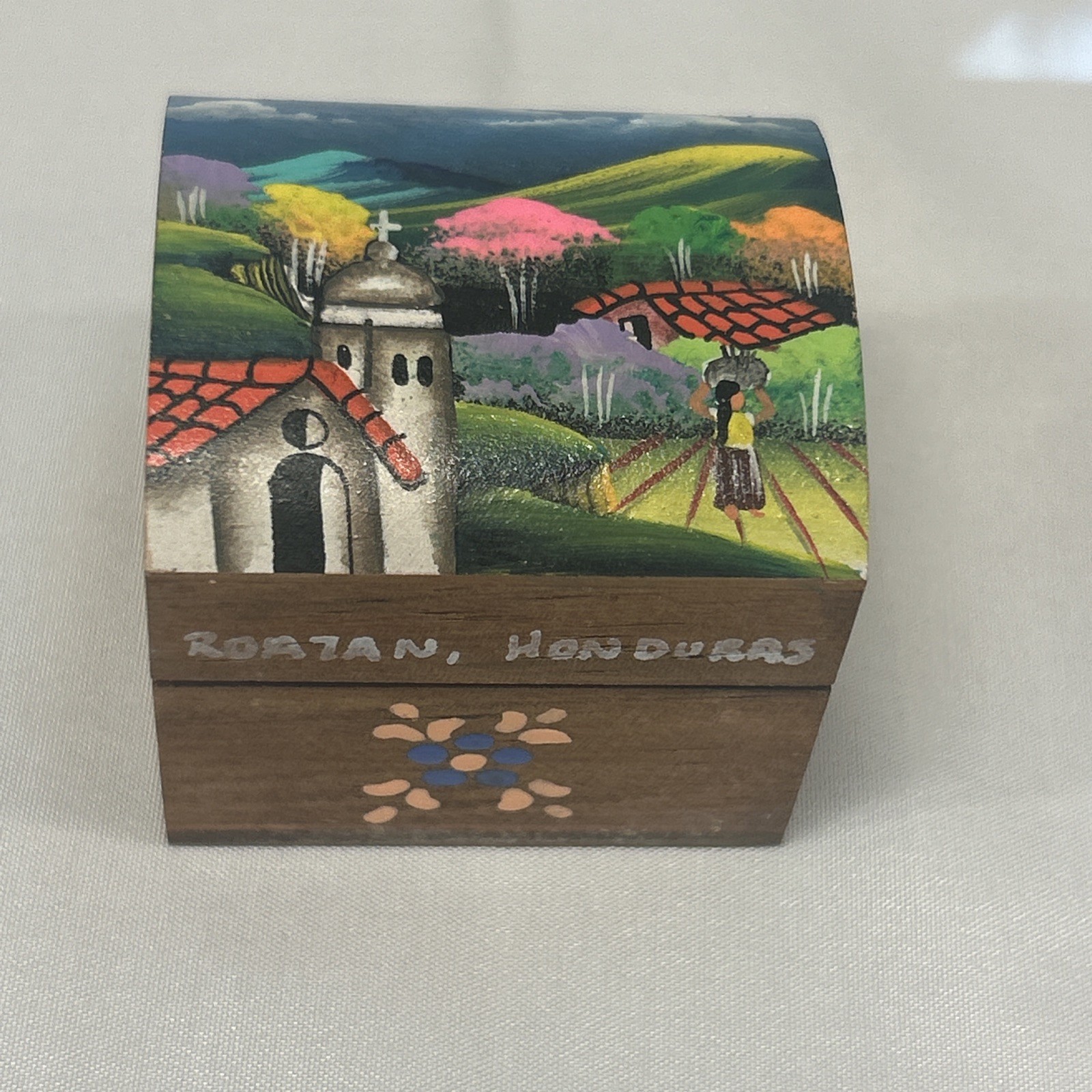 Honduras Painted Folk Art Trinket Ring Box 2”