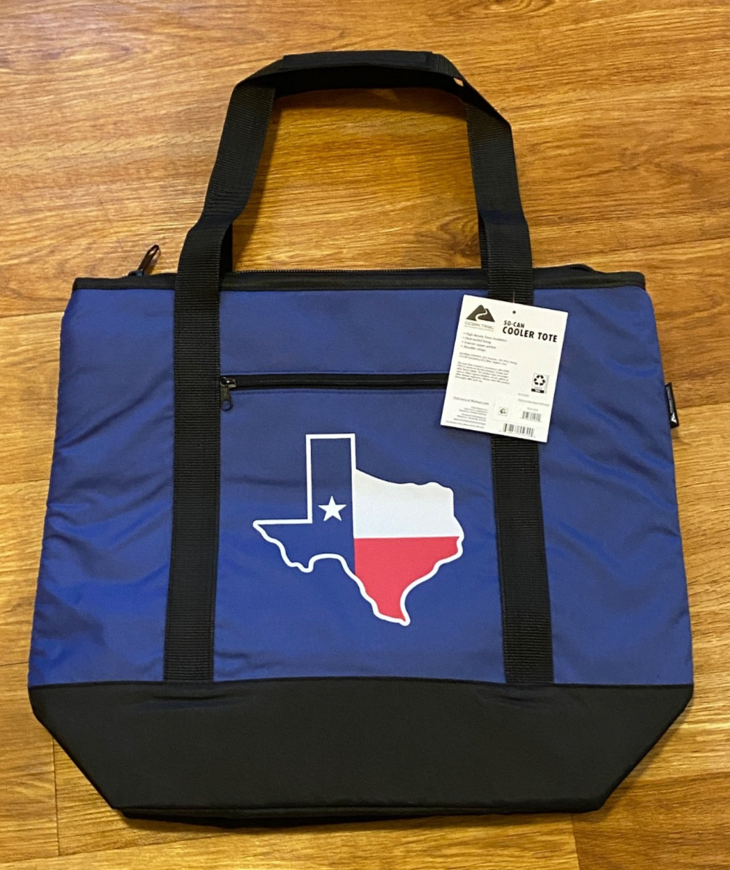 Texas 50 can Cooler Tote 21"x18" Carry Bag ~ Blue grocery tote freezer tote NWT