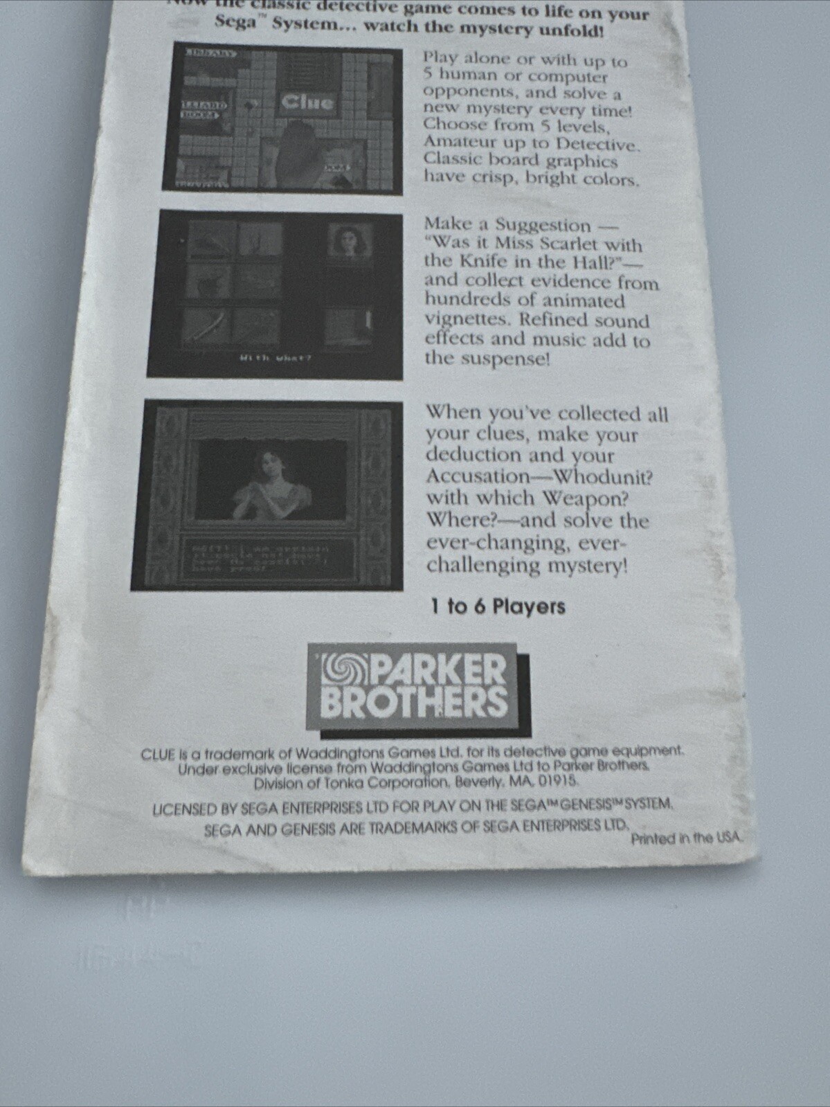 monopoly sega genesis manual only