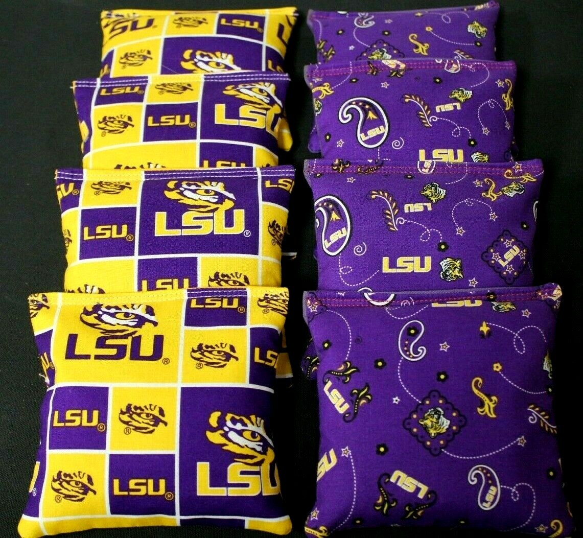 LSU LOUISIANA TIGERS 8 ACA Regulation Cornhole Bean Bags Top Quality Handmade
