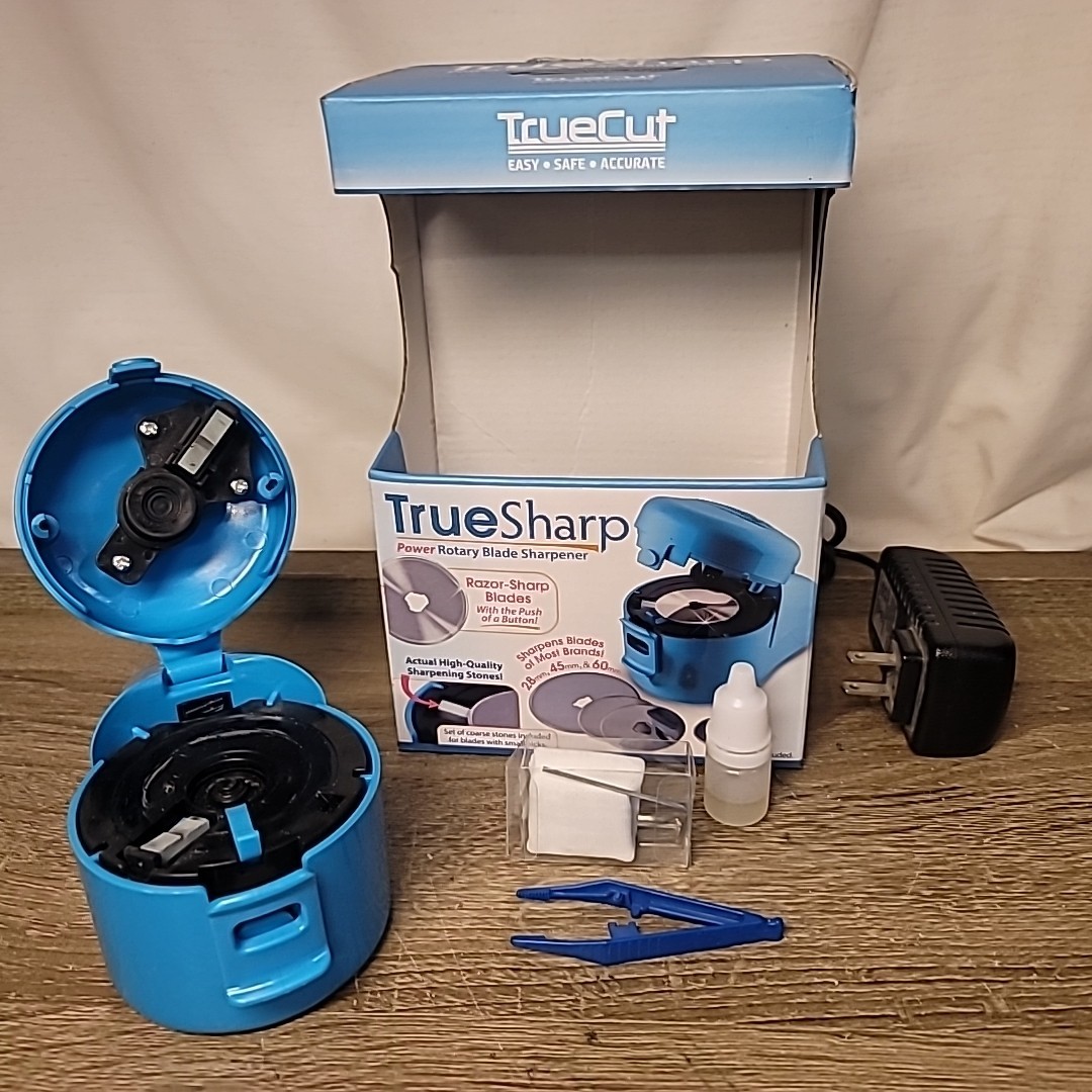 TRUE SHARP TrueCut High Quality Power Rotary Blade Sharpener Blue