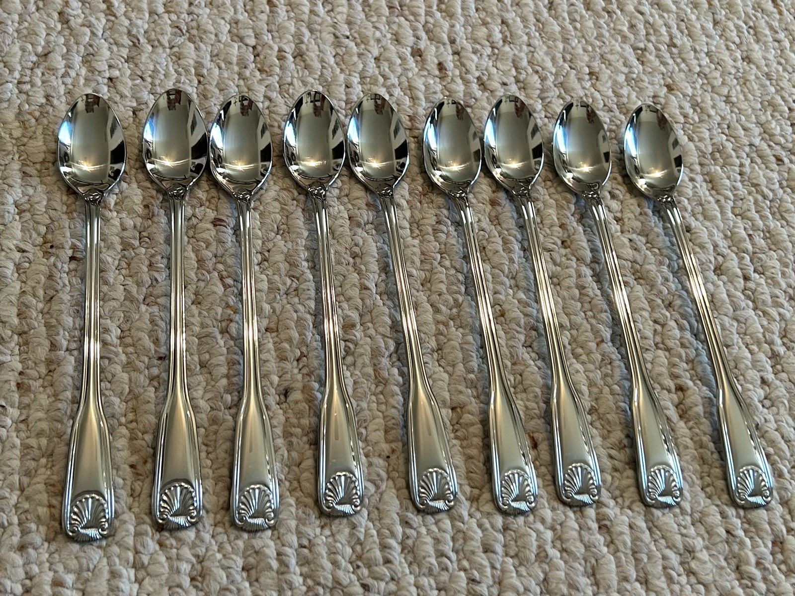 Rogers Shell Ice Tea Spoons Stainless Flatware 8 pc Set