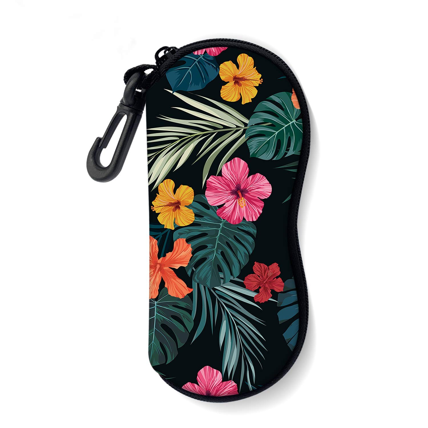 Sunglasses Soft Case with Carabiner Ultra Light Neoprene Zipper Palm Leaf
