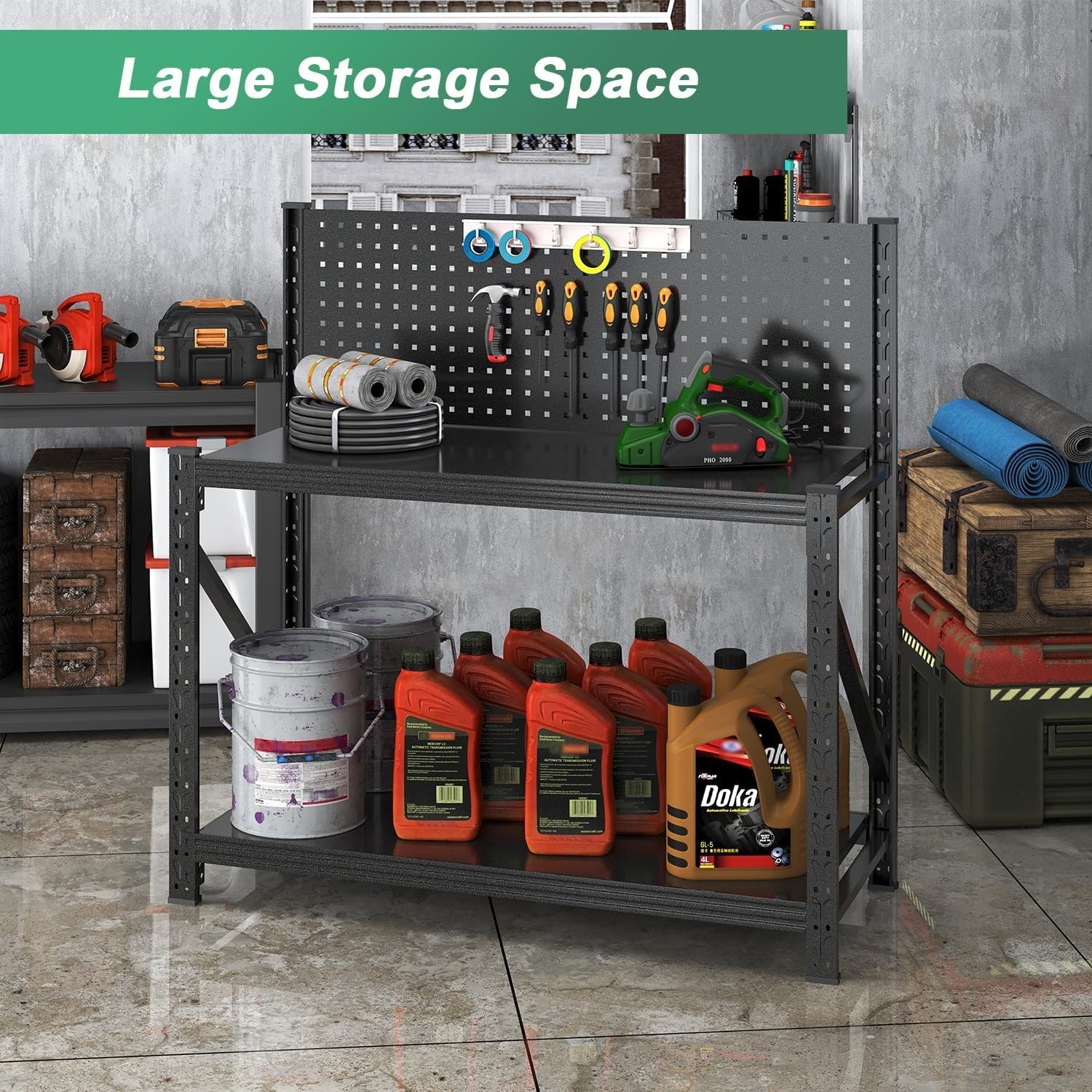 Work Bench with Pegboard,Heavy Duty 3000Lbs Capacity Workbench Adjustable Shelve