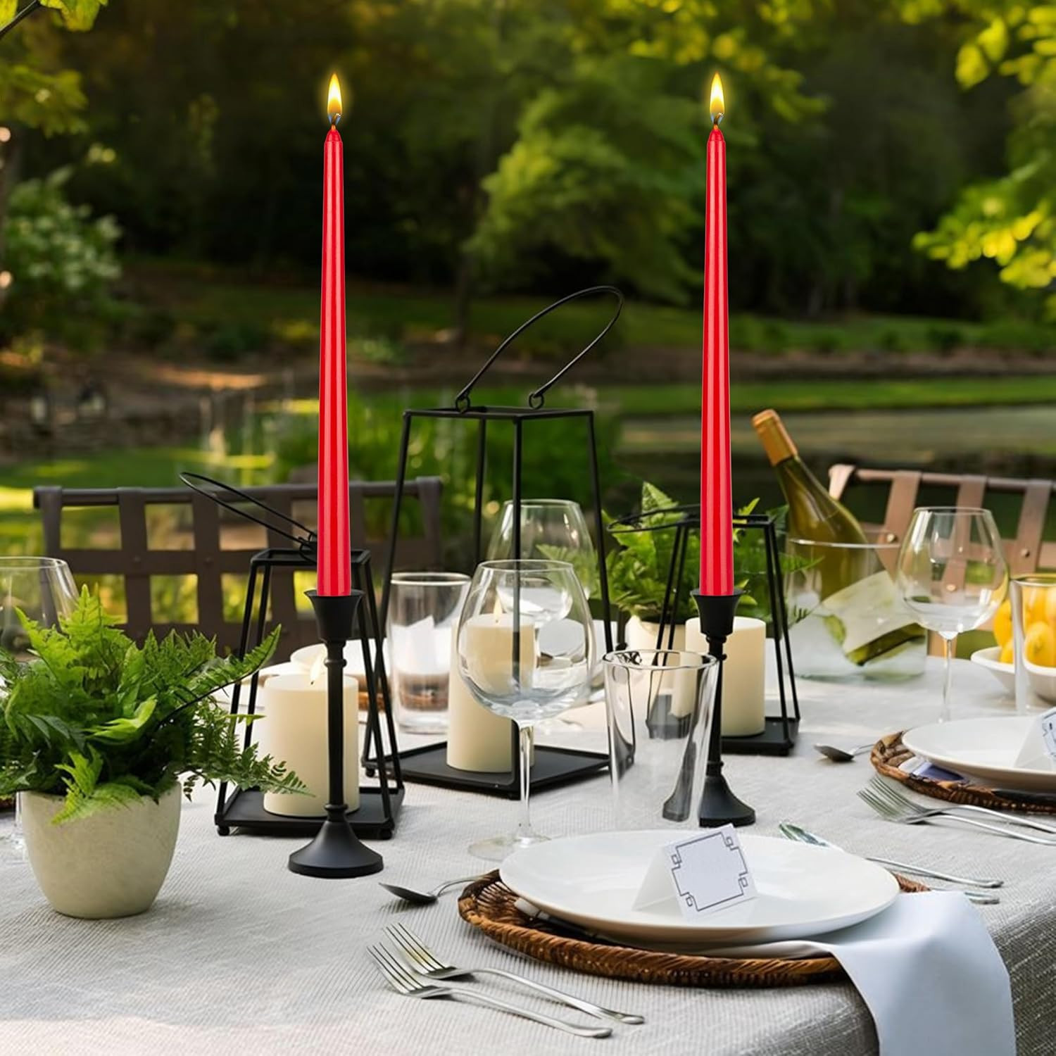 12 pcs Unscented Red Taper Candles, Hand Poured Wax Candle 12 Inch x 7/8 Inch...