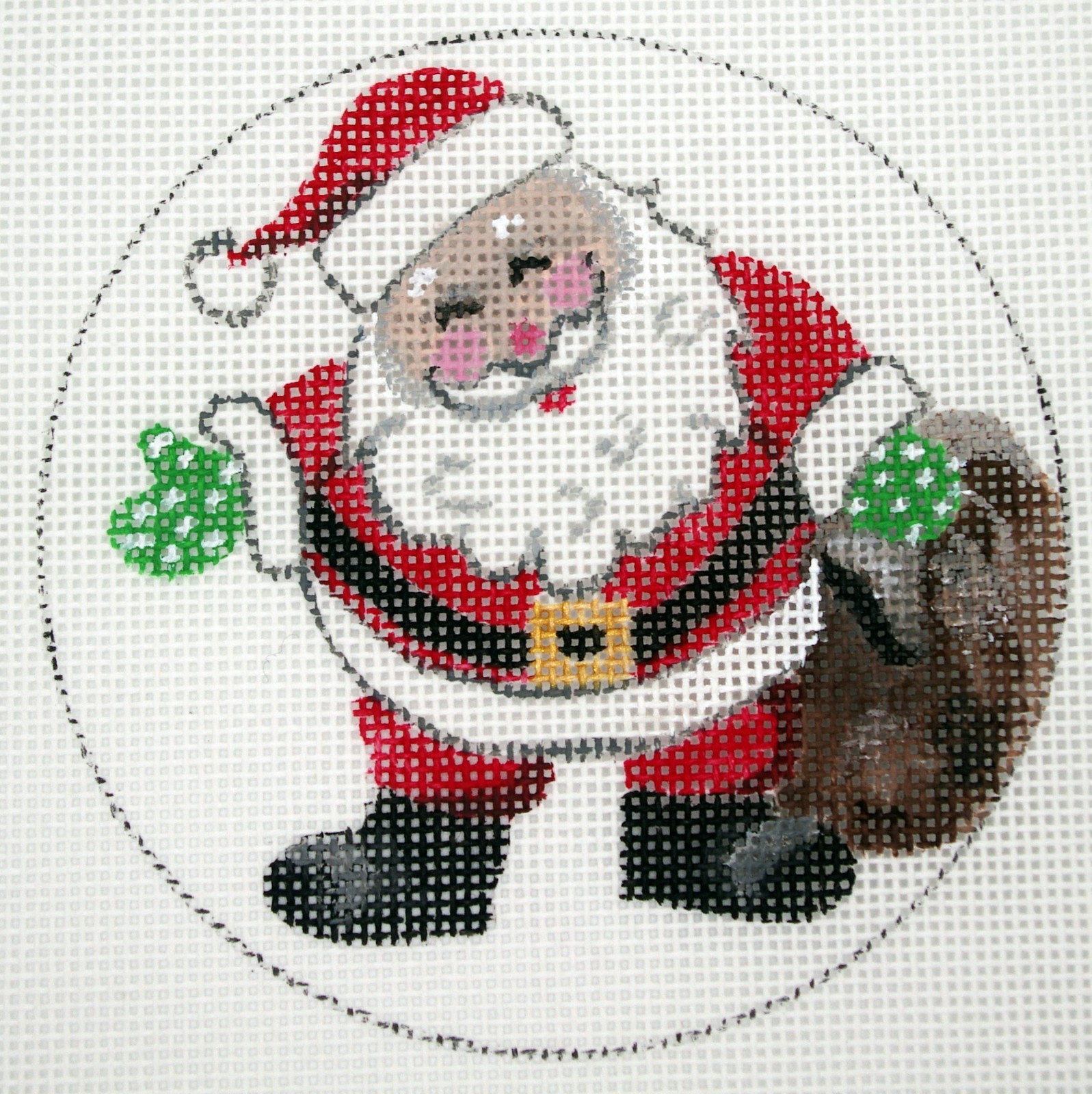 Christmas Santa Claus & Bag of Toys Ornament *HP Needlepoint Canvas * By LLemon