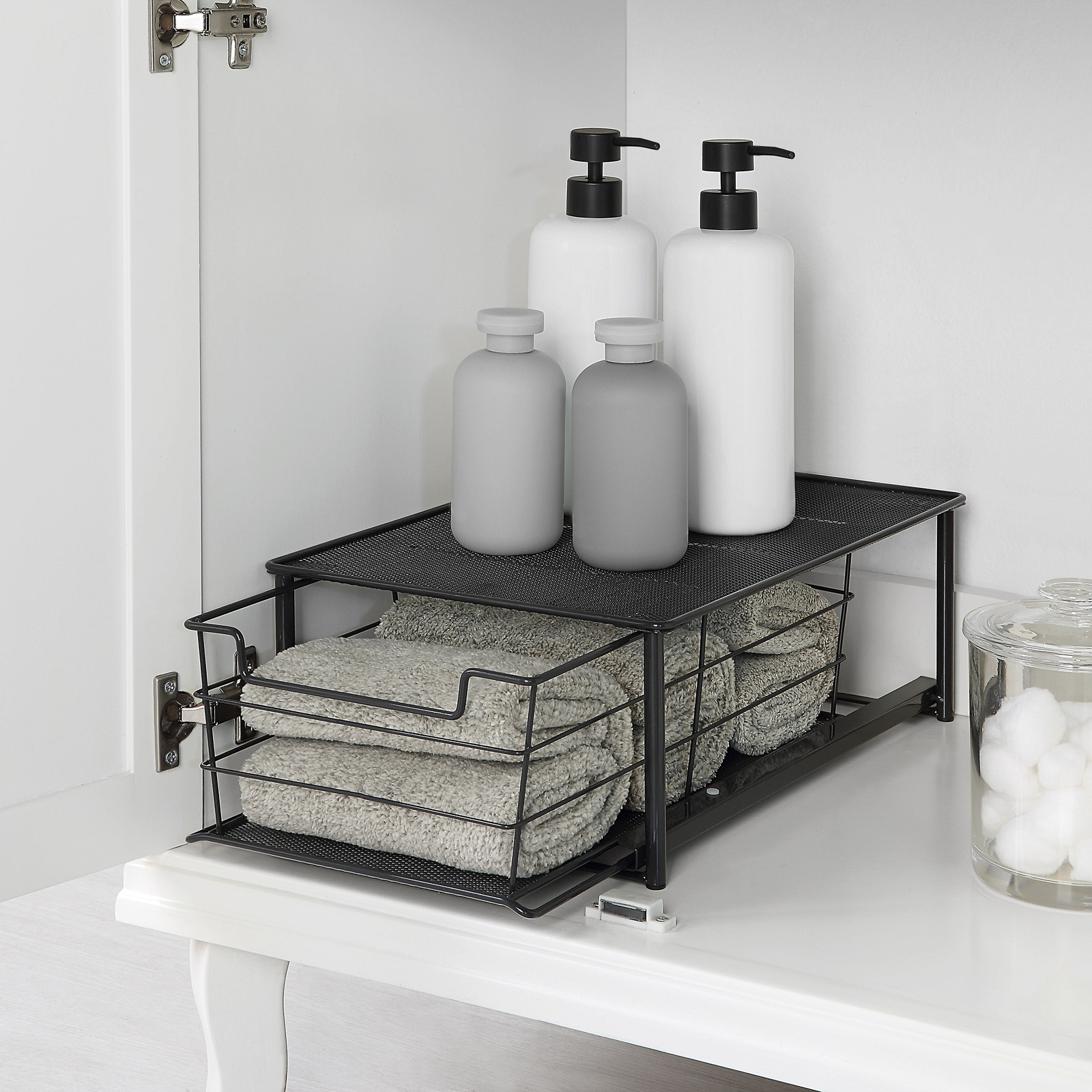 (2 pack) Small Stackable Slide-Out Drawer Organizer, Black