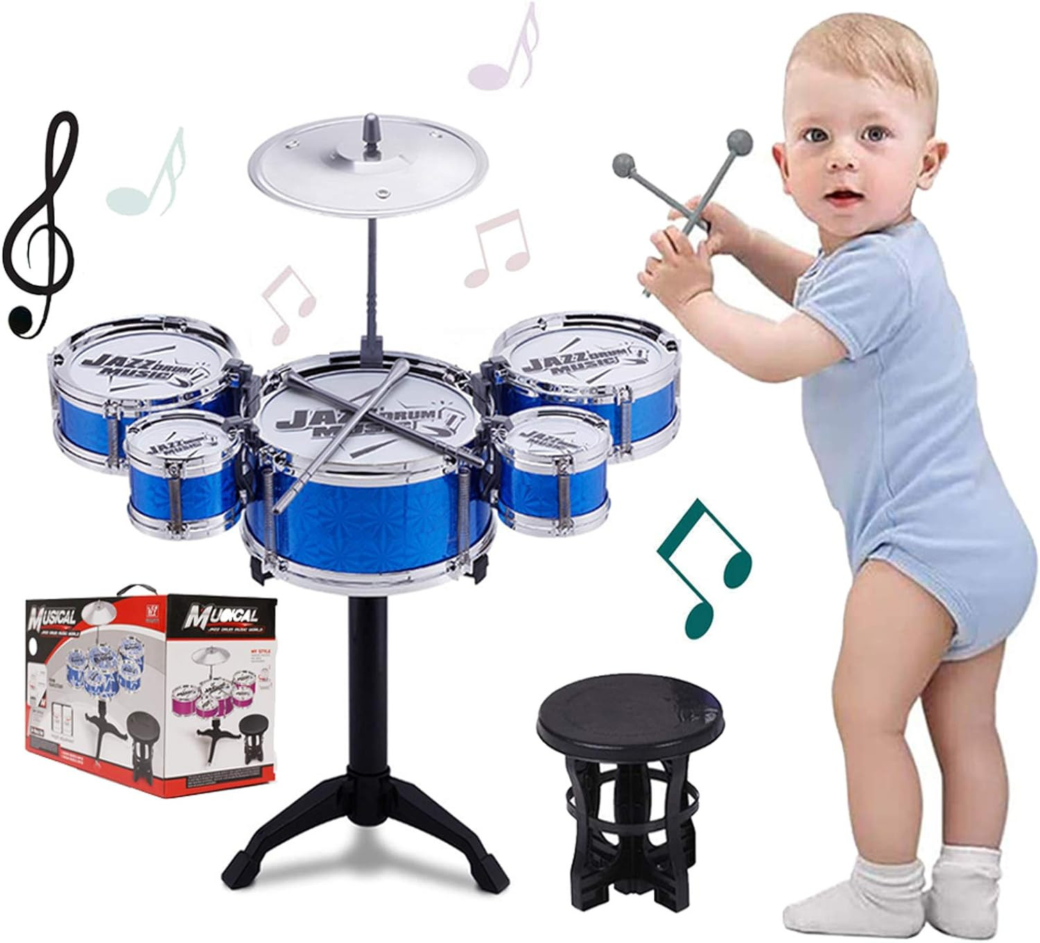 Bateria Musical Para Niños 5 Tambores Juguetes Musicales De Aprendizaje Estimula