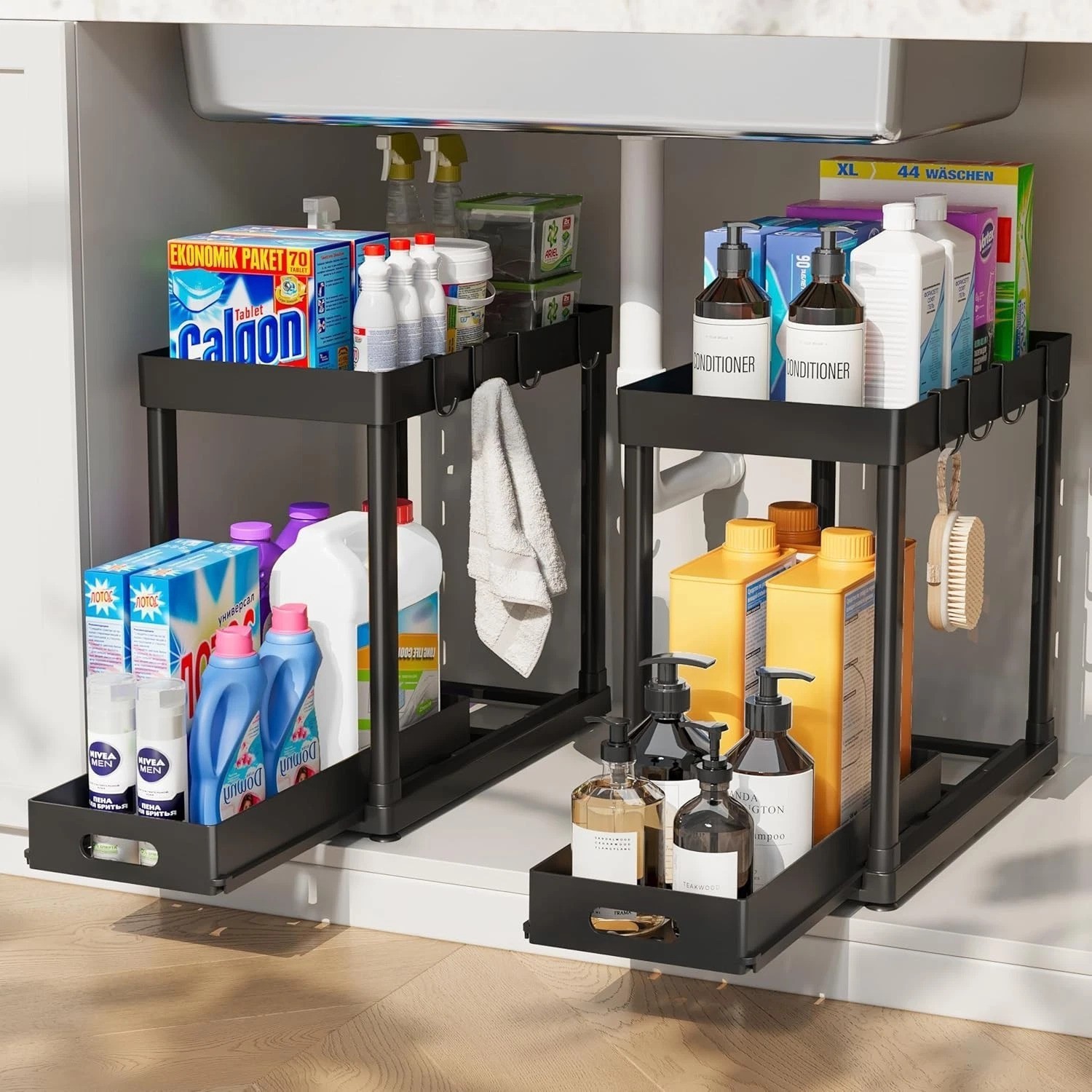 2-Pc Pull-Out Under Sink Organizers for Effortless Kitchen & Bathroom Storage