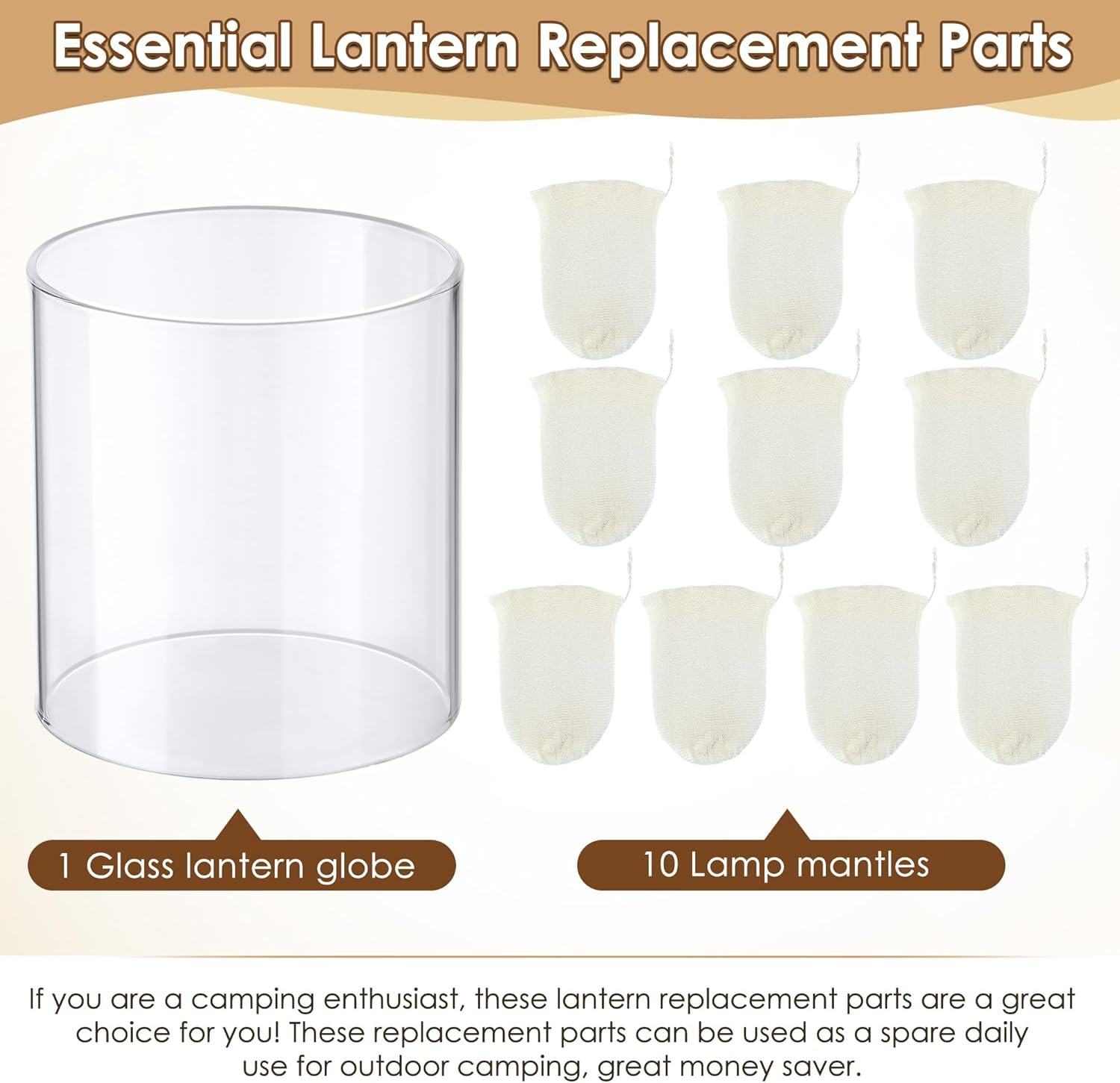 11 Pcs Propane Lantern Mantles with Glass Replacement Globe, Standard Lantern Re
