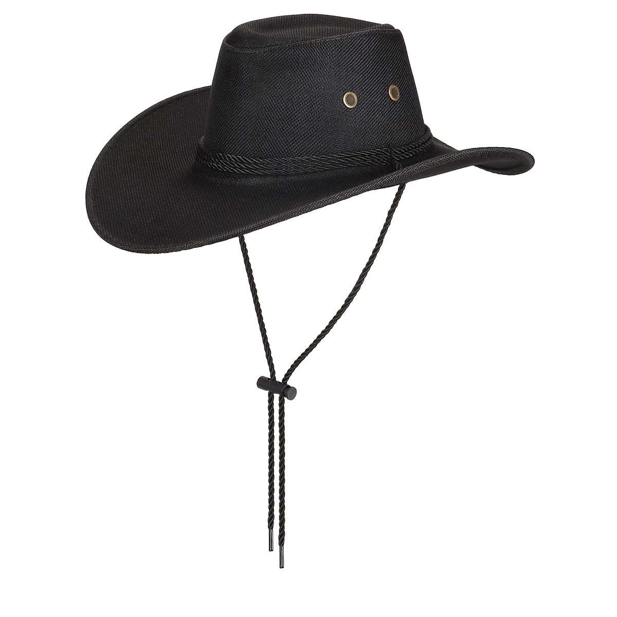 Mens Summer Bucket Cap Cowboy Fedora Hat Wide Brim Linen Straw Mesh Outdoor Hats