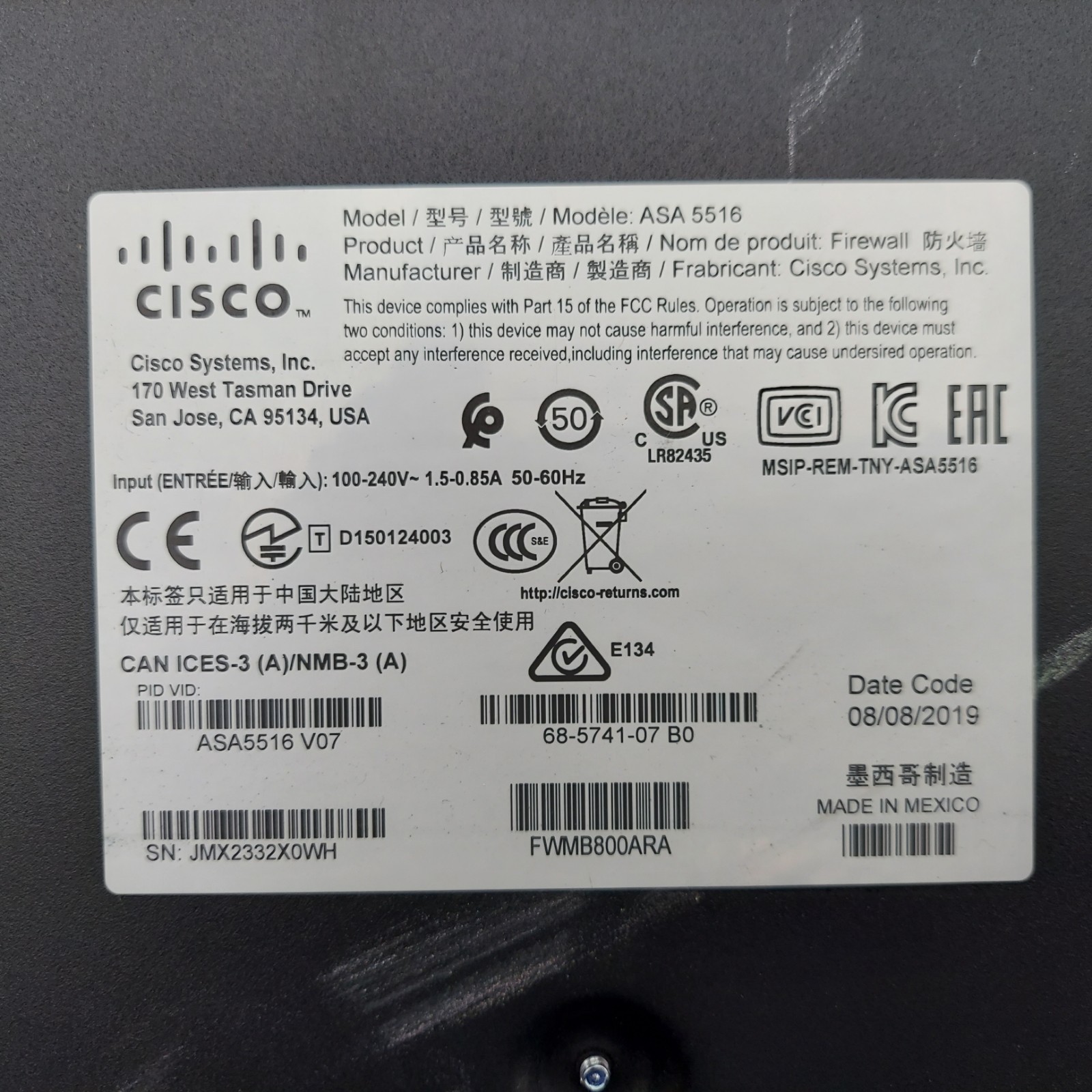 Cisco ASA 5516-X Firewall Adaptive Security Appliance