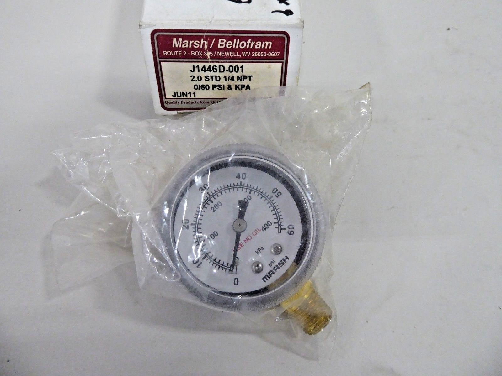 Marsh J1446D-001 Gauge 2.0 STD 1/4" NPT 0/60Psi Kpa