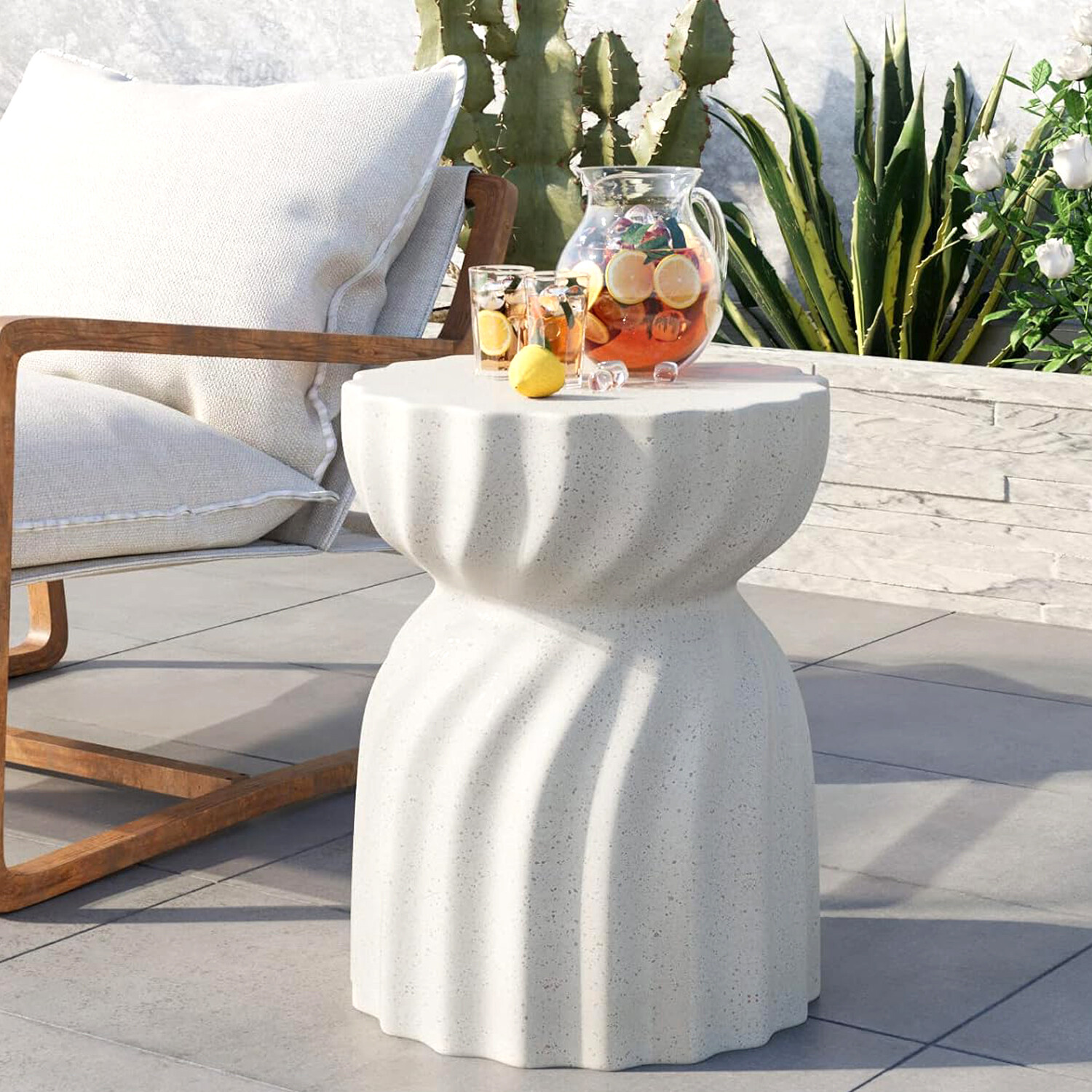 Hourglass Concrete End Side Table Outdoor Garden Balcony Patio End Table Storage