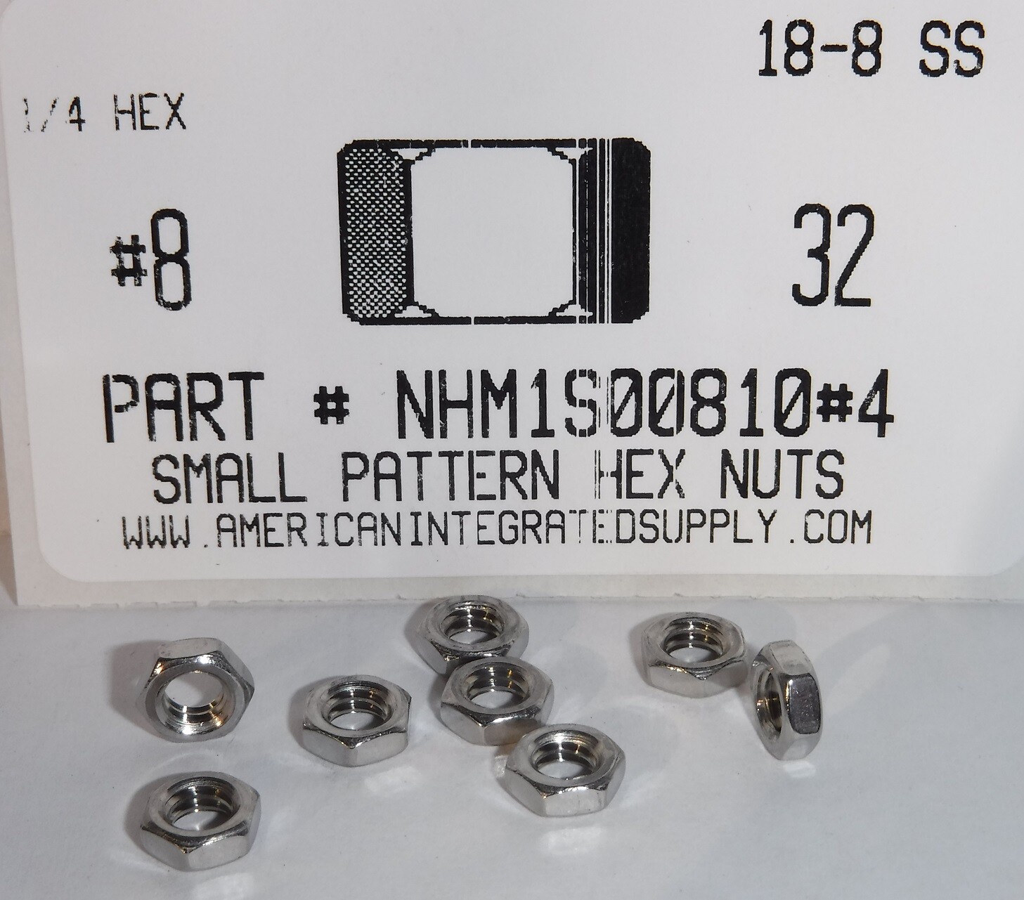 #8-32 Small Pattern Hex Nuts 1/4 inch across the flats 18-8 Stainless Steel (75)